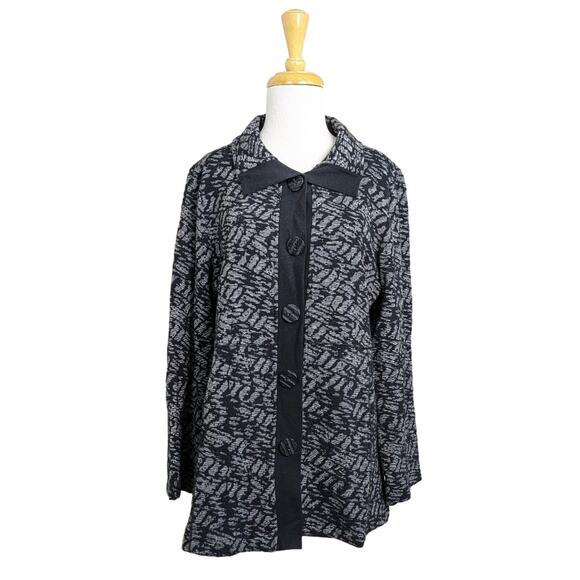 NEW Habitat Jacket Blazer Medium Black Gray Knit Abstract Button Front Lagenlook - Picture 2 of 14